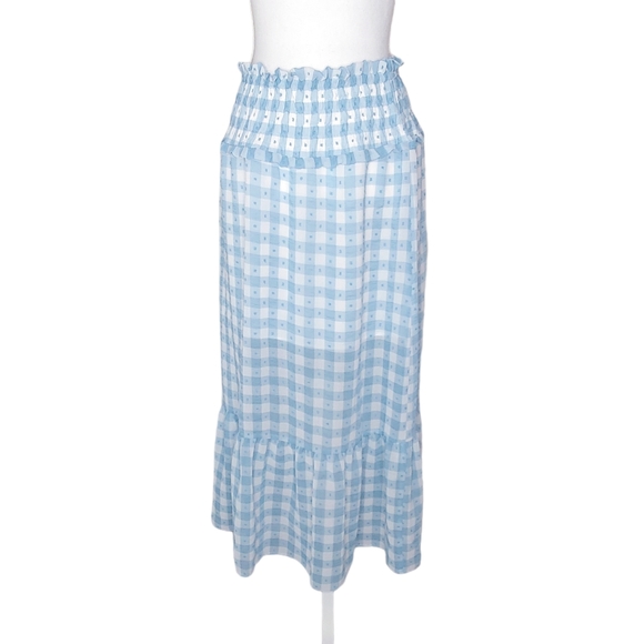 TOPSHOP Gingham Smocked Tiered Midi Skirt SZ‎ 8 - Picture 2 of 6